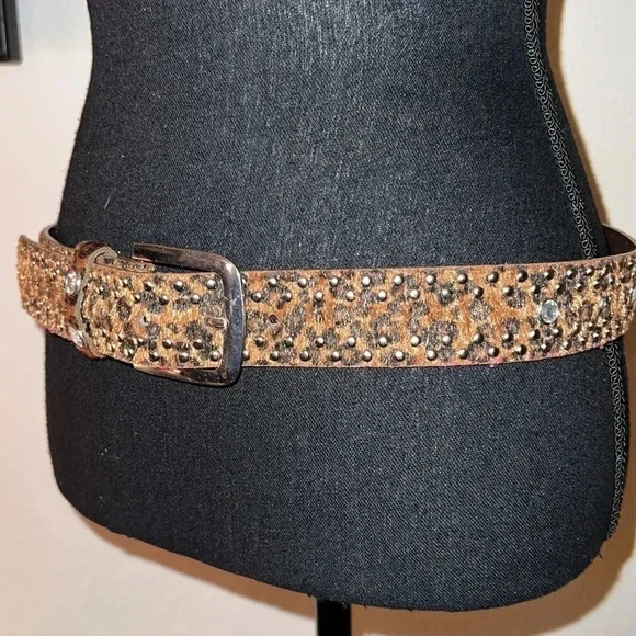 Women’s Animal Print Vegan Leather Belt Silver Buckle Rhinestone Stones Studs - Picture 5 of 16